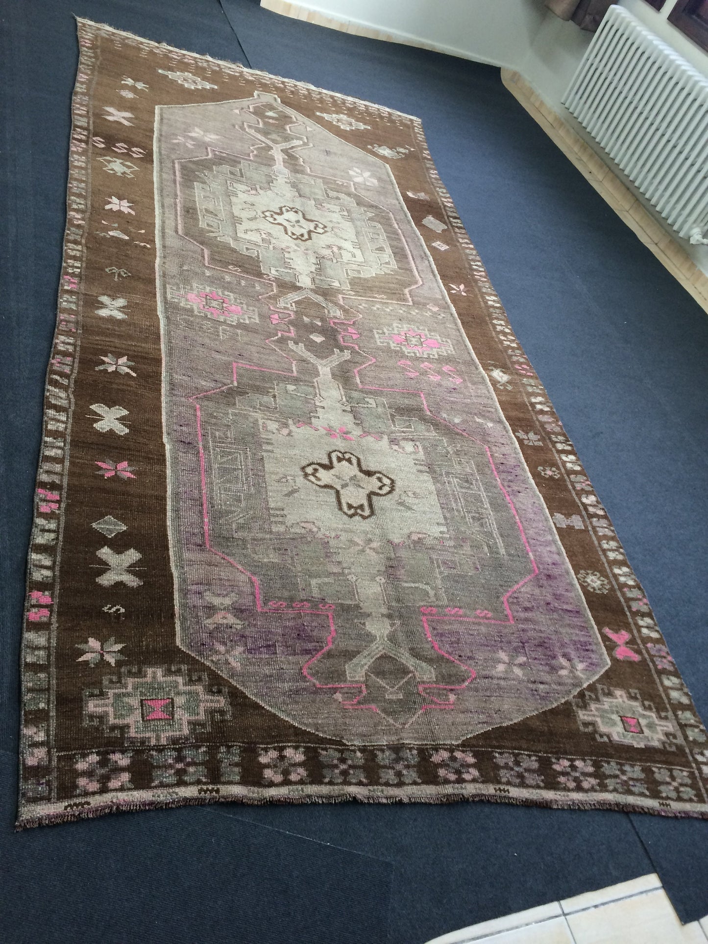 Vintage Large Area Rug  5x12 Turkish Rug Runner Rug Wool Living Room Rug Oushak Rug Vintage rug Farmhouse rug