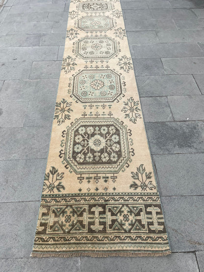 Muted Vintage Extra Long Turkish Runner Distressed 2.4 x 22.2 Stairs Runner Rug Vintage Runner XL Oriental Runner Staircase Handmade Runner