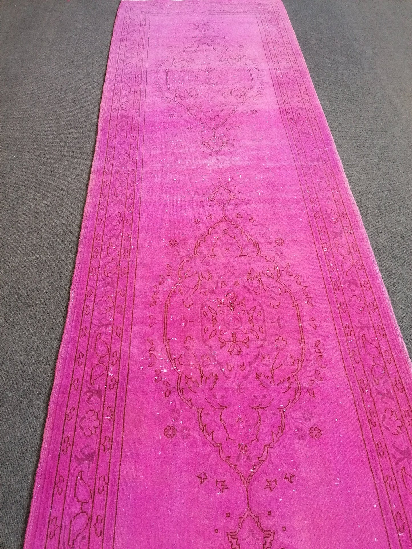 2.10 x 8.10 Handmade pink turkish runner rug, oushak vintage runner rug, vintage anatolian rug