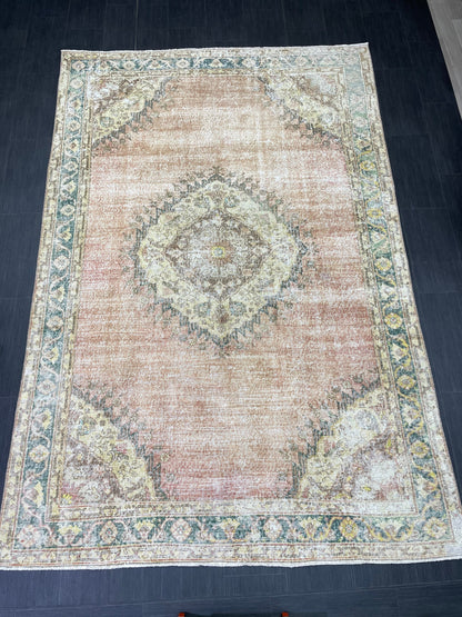 Vintage Rug TURKISH 6.2 x 9.5 Handmade Rug Vintage Persian Rug Oushak Rug  Hand Knotted RugTurkish Oushak Rug Vintage Oushak Rug, Wool Rug