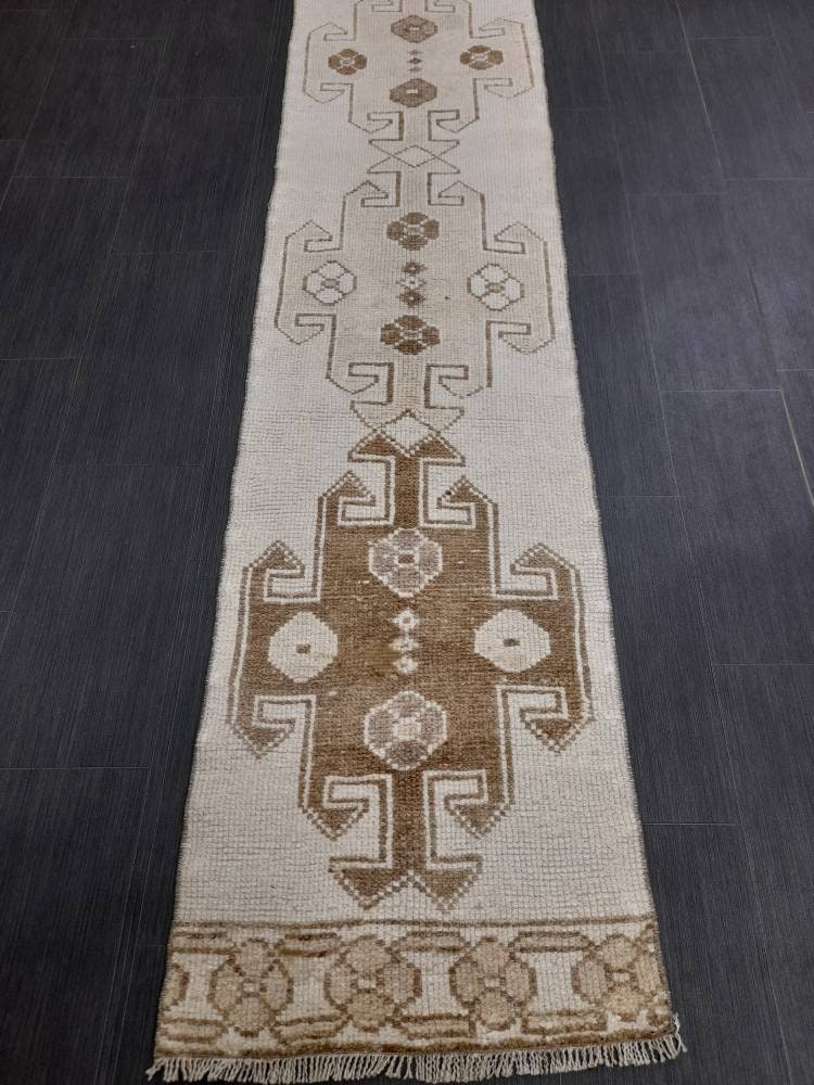 Neutral Oriental Runner Rug Neutral Narrow Runner Rug 2 x 10.5 Vintage Runner Rug Turkish Hallway Runner Rug Neutral Persian Runner Rug