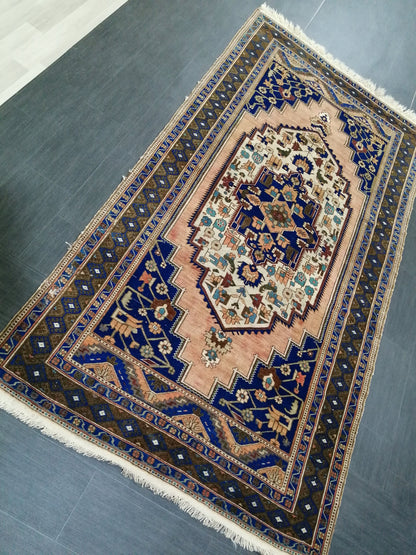 9.5 x 5 OUSHAK RUG Navy Blue TURKISH Oushak Rug Vintage Oushak Runner Rug Vintage Runner Rug Wool Oushak Rug Hand Made Rugs  Turkish Rug