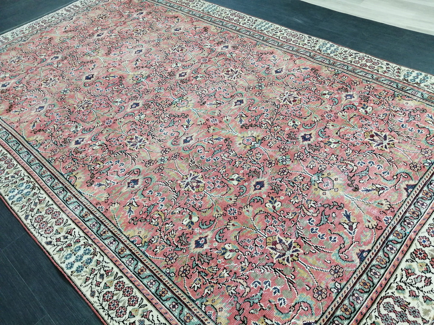 Floral OUSHAK RUG 10.2 x 6.2  TURKISH Rug Oriental Vintage Wool Rug Hand Made Rugs Vintage Turkish Rug