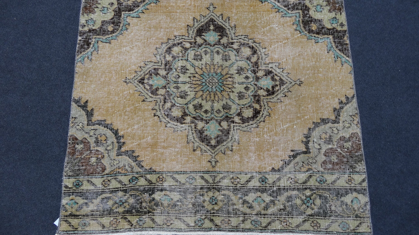 Turkish runner rug, distressed vintage wool runner 3'4x12'6 hallway oushak runner, kitchen runner rug, bohemian handmade rug