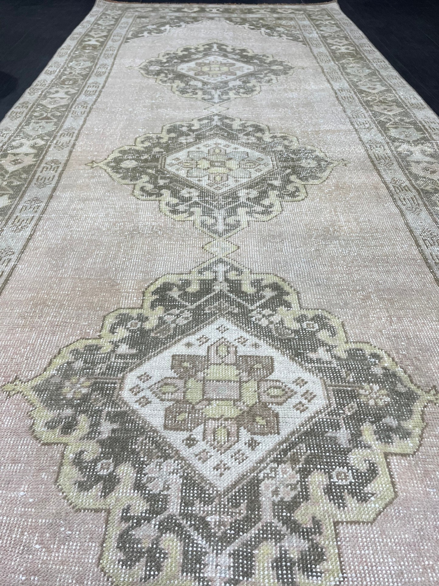 Muted Oushak Runner Rug Vintage Turkish 4.6 x 11.2 Runner Rug Vintage Runner Rug Hallway Runner Rug Kitchen Runner Rug Wool Runner Rug