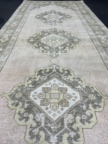 Muted Oushak Runner Rug Vintage Turkish 4.6 x 11.2 Runner Rug Vintage Runner Rug Hallway Runner Rug Kitchen Runner Rug Wool Runner Rug