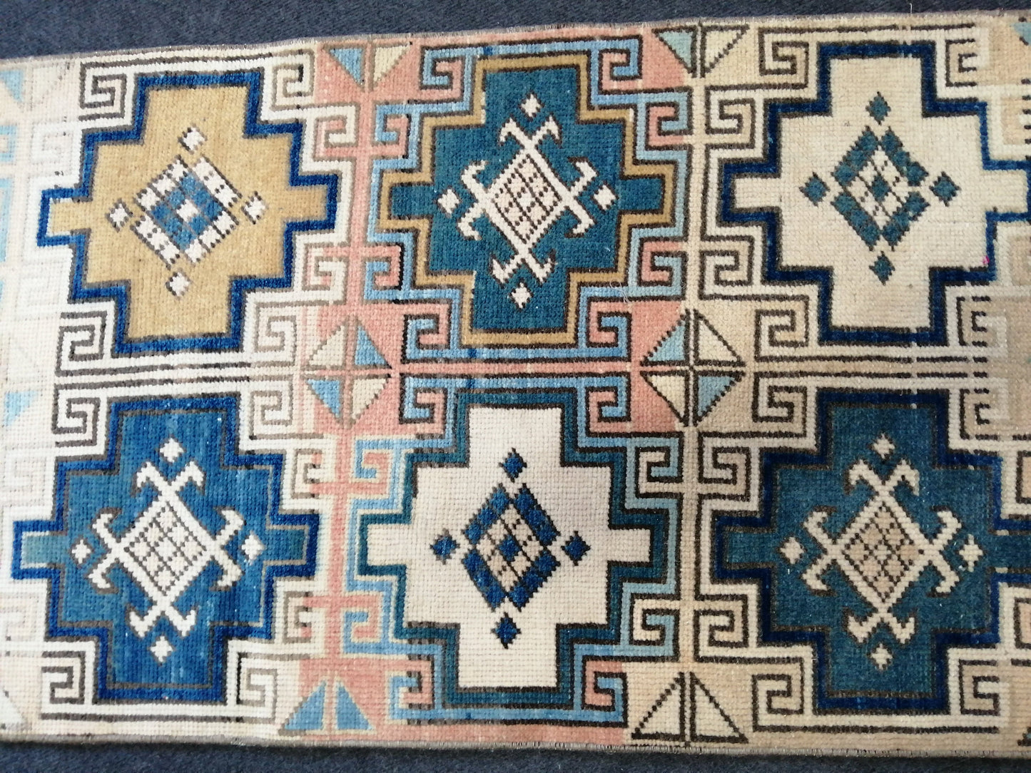 2 x 7.2 Oushak Runner Rug Turkish Runner Rug  Blue  Vintage Runner Rug Hallway Runner Rug Kitchen Runner Rug Wool Runner Navy Beige Green