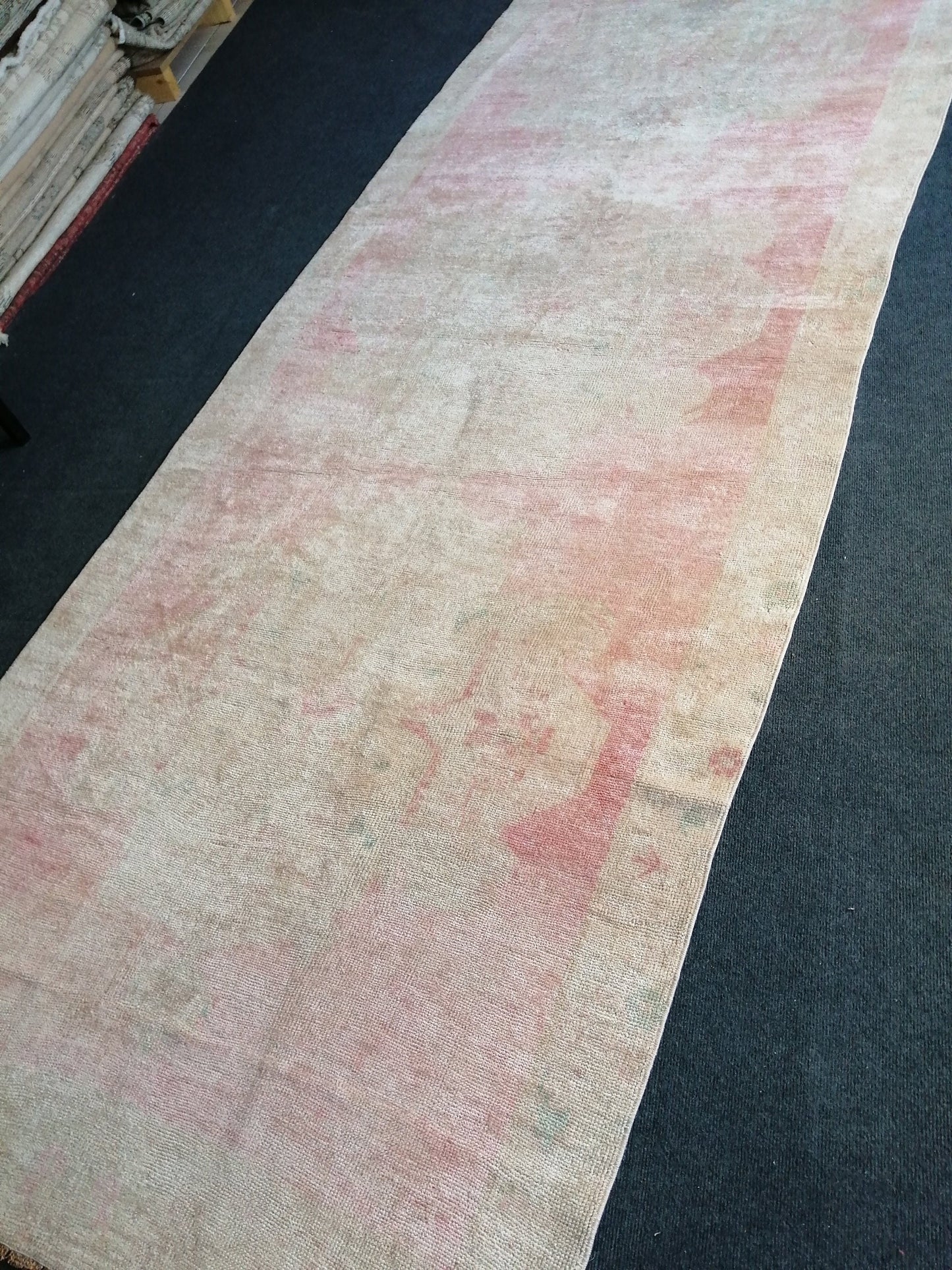 Muted Runner Rug OUSHAK RUG TURKISH 4.3 x 12 Rug Vintage Oushak Runner Rug Vintage Runner Rug Wool Rug Faded Vintage Turkish Rug