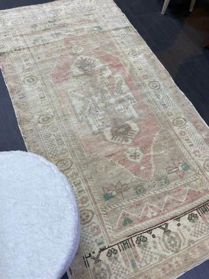 Vintage Turkish RUG, Muted Oushak Rug, 3 x 5.8 Vintage Rug, Antique Rug, Handmade Rug, Hand Knotted Rug Bohemian Rug Wool Rug