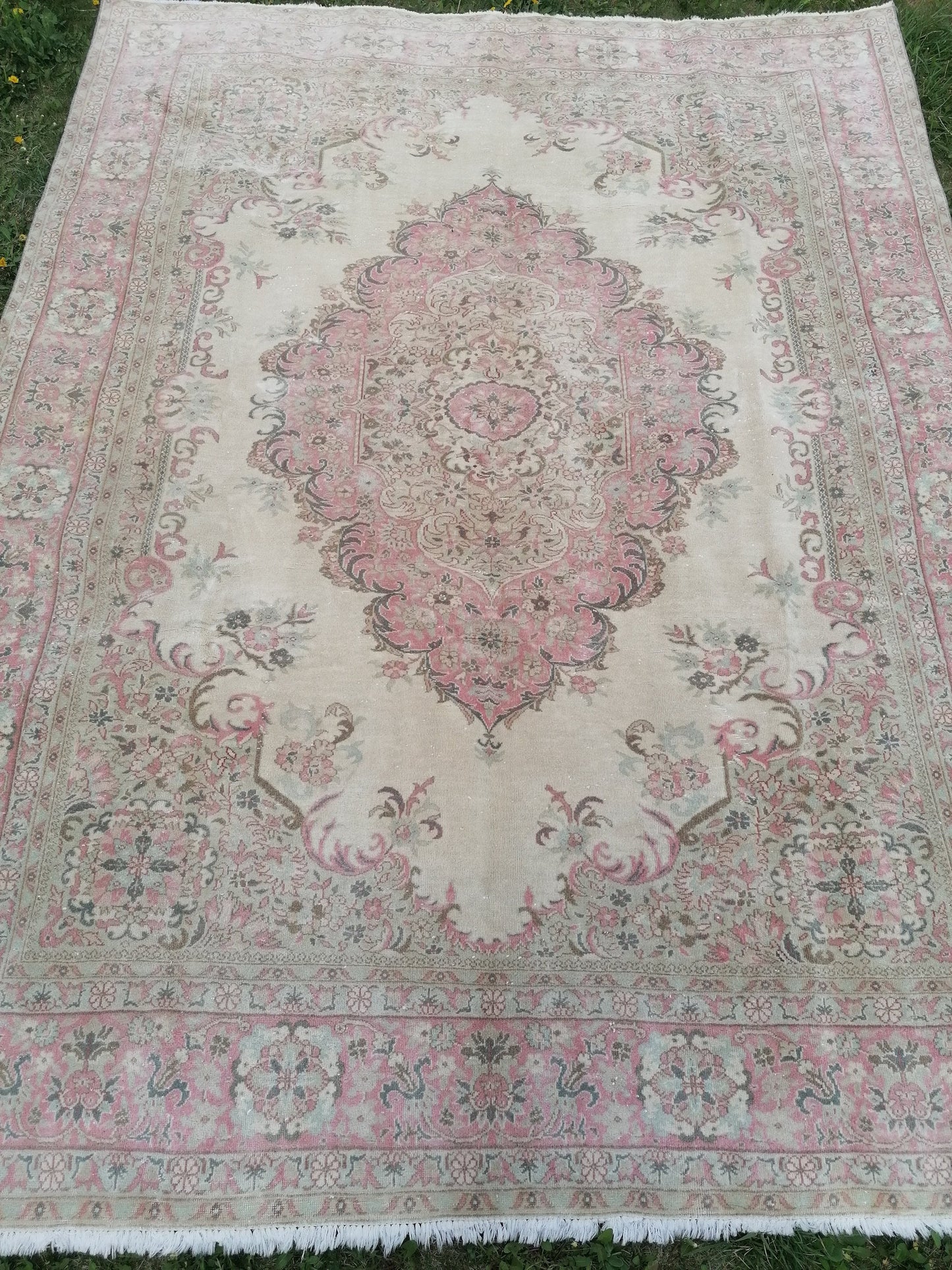 6'7x8'7 Vintage rug, pastel vintage oushak rug faded unique handmade rug, traditional turkish rug