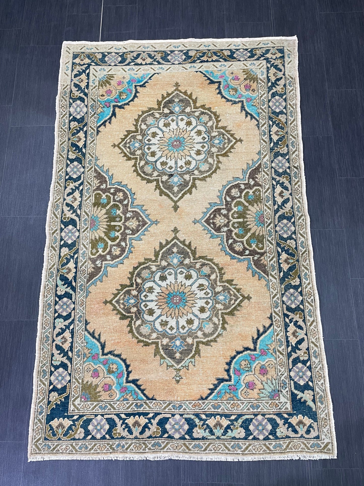 Wool Oushak Rug Vintage 4.2 x 6.8 Rug Muted Vintage Runner Rug Wool Oriental Rug Hand Made Rugs Vintage Turkish Rug Muted Persian Wool Rug