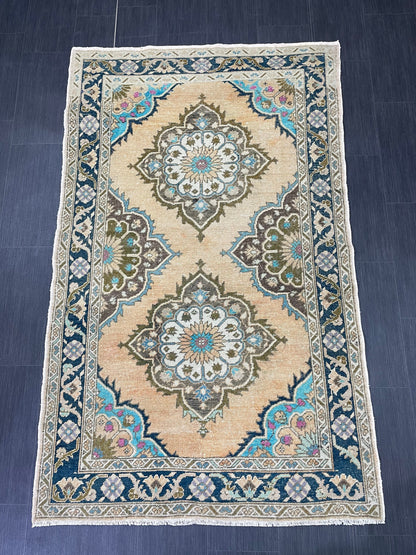 Wool Oushak Rug Vintage 4.2 x 6.8 Rug Muted Vintage Runner Rug Wool Oriental Rug Hand Made Rugs Vintage Turkish Rug Muted Persian Wool Rug