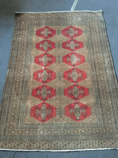 3.9x5.5 feet handmade persian rug, medium size faded brown kitchen rug, living room middle rug,laundry wool rug, turkish oushak red wide rug