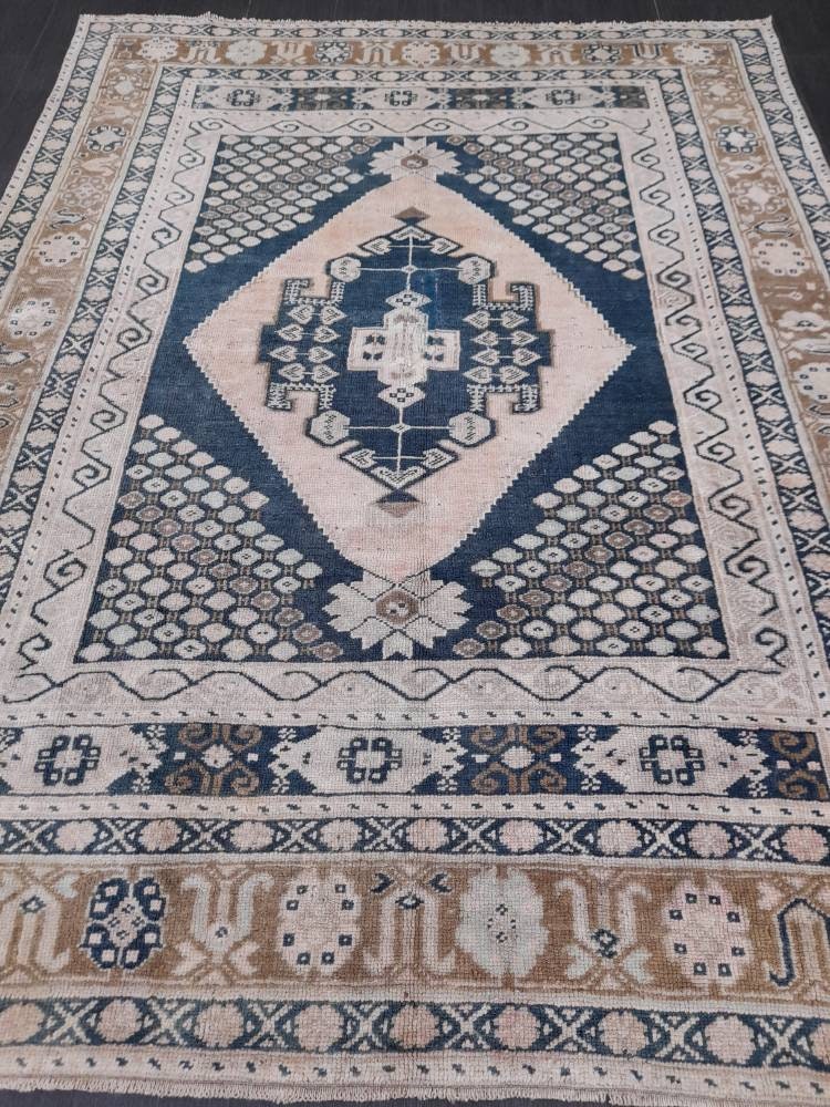 Wool Oushak Rug Vintage Rug Muted Vintage 5 x 6.8 Rug Wool Oriental Rug Hand Made Rug Vintage Turkish Rug 5x7 Muted Persian Wool Rug