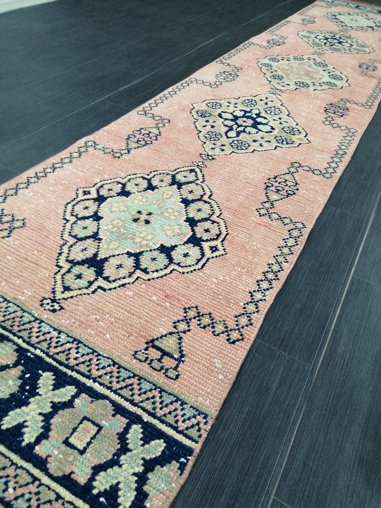 Oushak Runner Rug 2.3 x 11.7  Muted Vintage Runner Rug Hallway Runner Rug Kitchen Runner Rug Wool Runner Rug Wool Oushak Rug