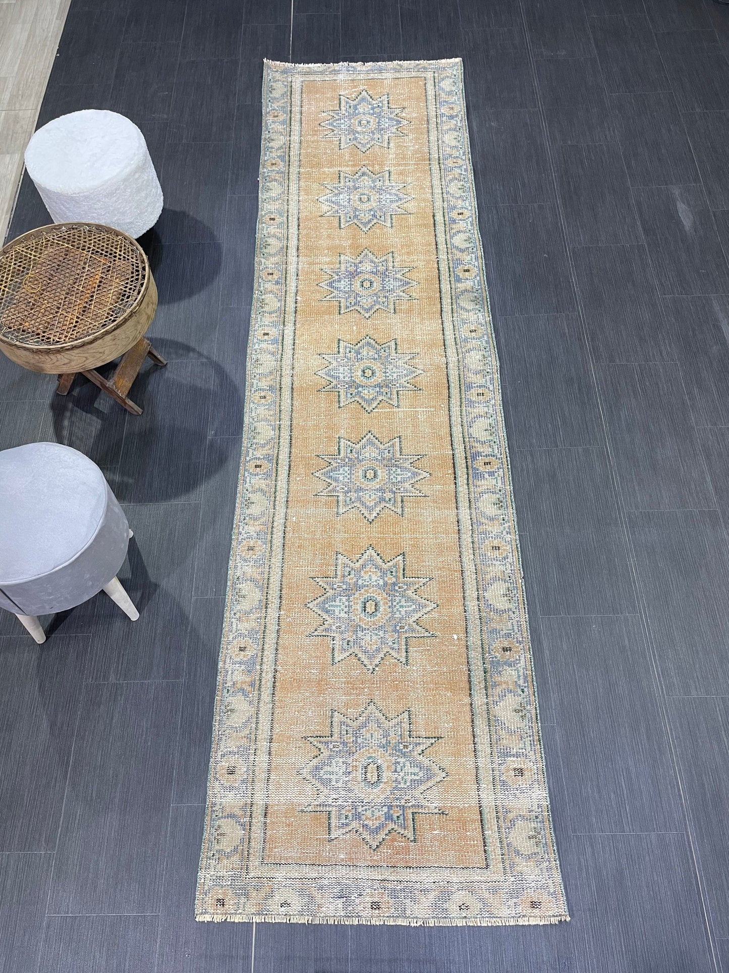 Oushak Runner Rug, Turkish Runner Rug, Vintage 2.5 x 9.7 Runner Rug, Hallway Runner Rug, Kitchen Runner Rug Wool Runner Rug