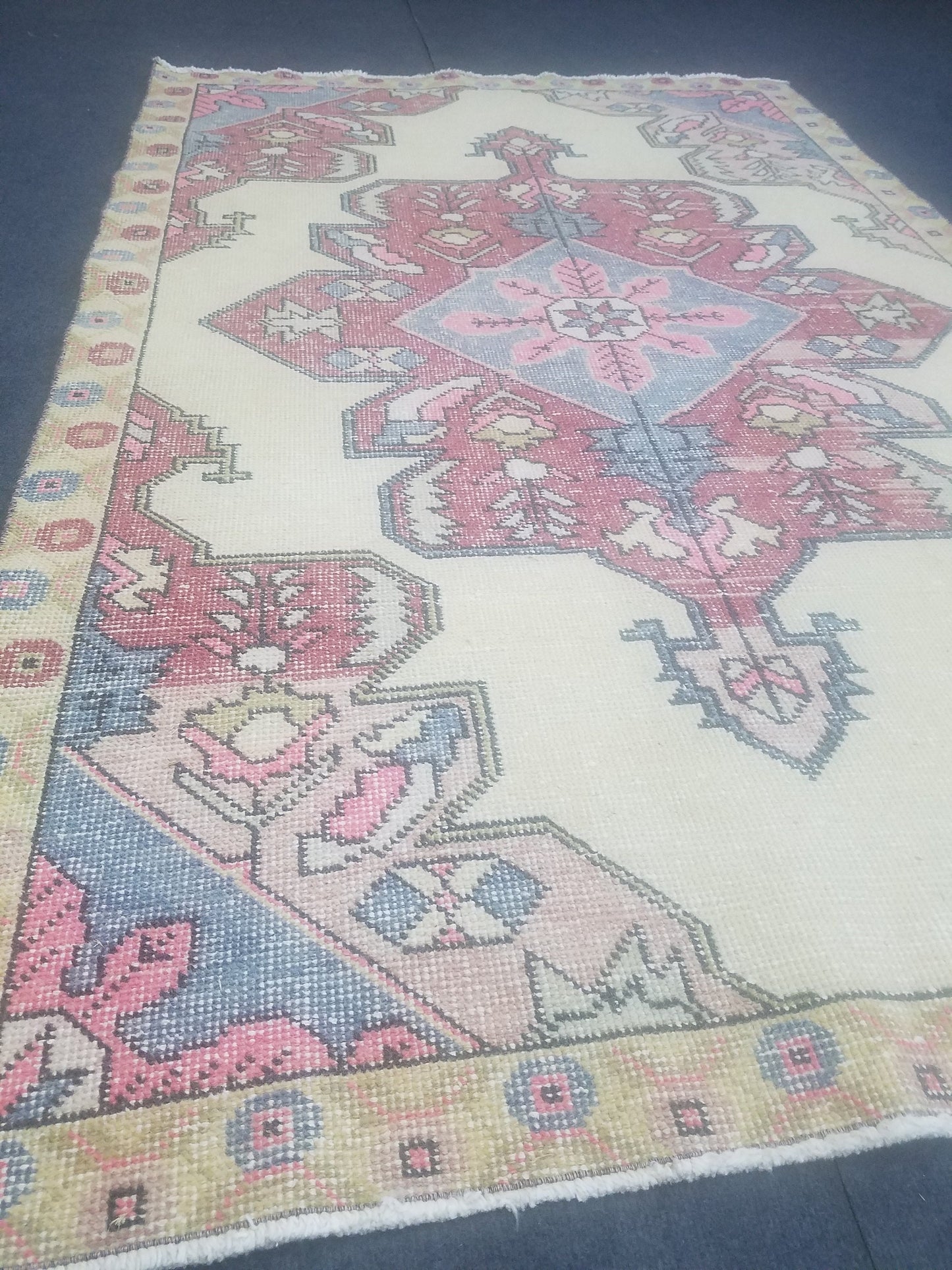 4x7 feet wool vintage rug, oushak bedroom rug, turkish living room rug, kitchen rug, bohemian rug, handmade lounge area rug, bathroom rugs