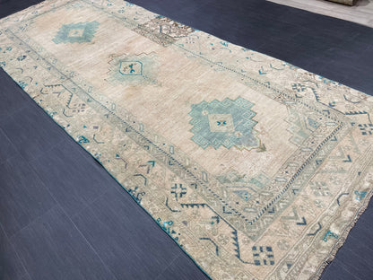 Muted Handmade Runner 4.5 x 11.6 Runner Turkish Runner Rug Faded Vintage Runner Rug Hallway Runner  Neutral Kitchen Runner Rug Wool Runner