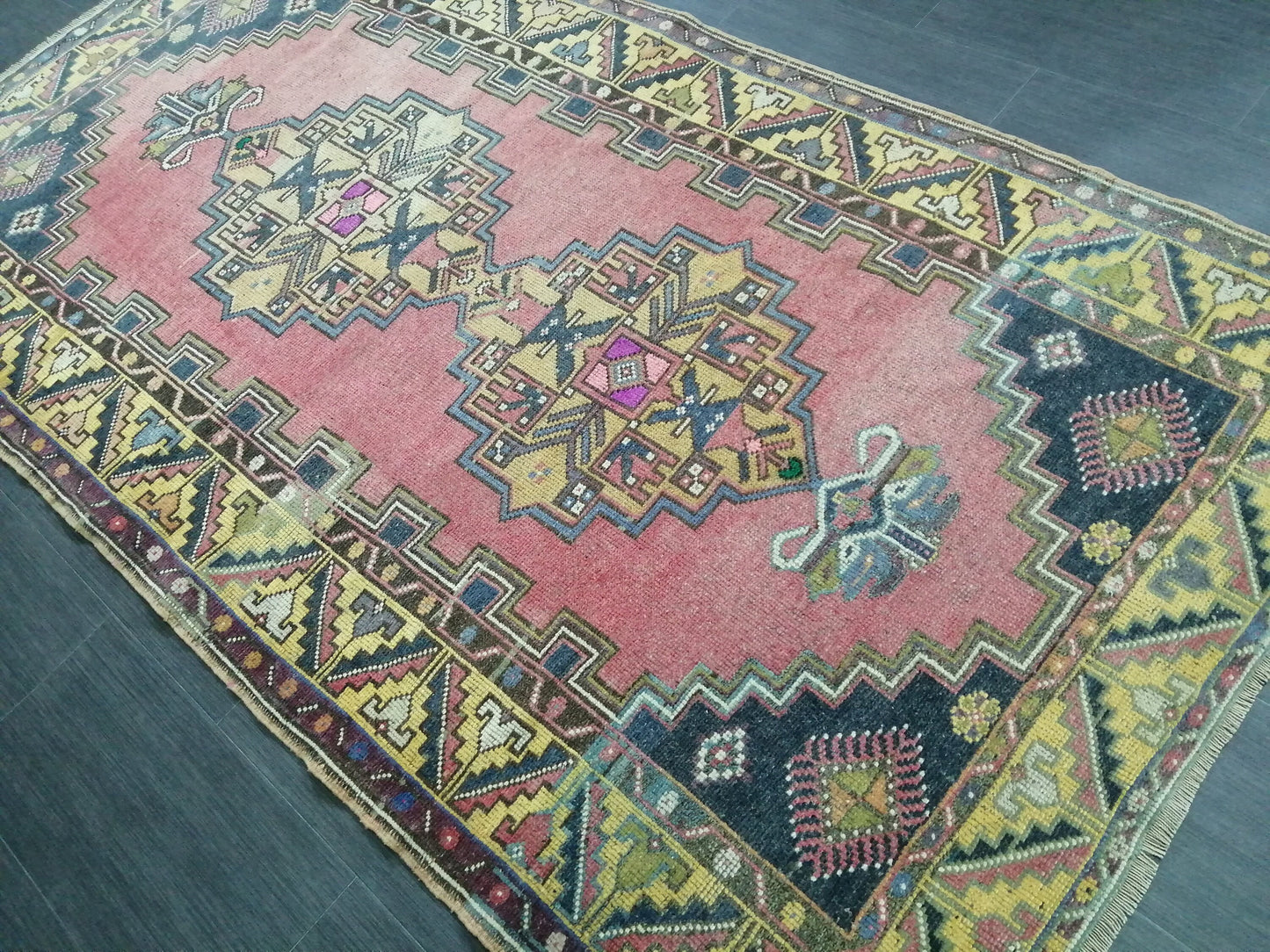 Vintage Rugs 4 x 7.4 TURKISH HAND MADE Rugs Vintage Turkish Rugs   Oushak Rug Turkish Oushak Rug, Vintage Oushak Rug, Wool Rug