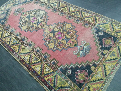 Vintage Rugs 4 x 7.4 TURKISH HAND MADE Rugs Vintage Turkish Rugs   Oushak Rug Turkish Oushak Rug, Vintage Oushak Rug, Wool Rug