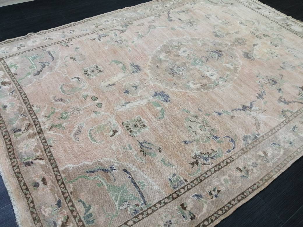 Vintage RUG, 6 x 8.3 TURKISH Oushak Rug, Vintage Handmade Rug,   Wool Hand Knotted Oriental Rug, Hand Made Rug, Quality Turkish Rug