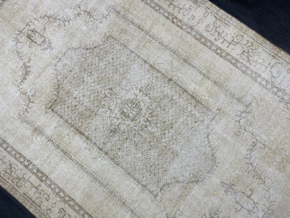 Neutral Vintage Rug Muted TURKISH 5.5 x 9.2 Rug Handmade Rug Distressed Rug  Large Turkish Oushak Rug Wool Rug Hand Knotted Rug