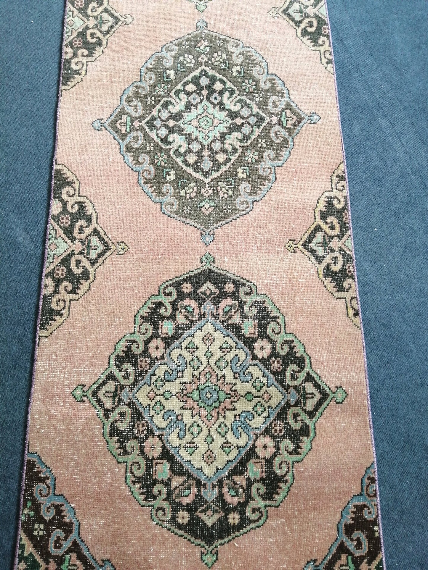 13.4 x 2.6 Vintage Oushak Runner Rug Turkish Runner Rug Vintage Runner Rug Hallway Runner Rug Kitchen Runner Rug Wool Runner Rug Wool Oushak