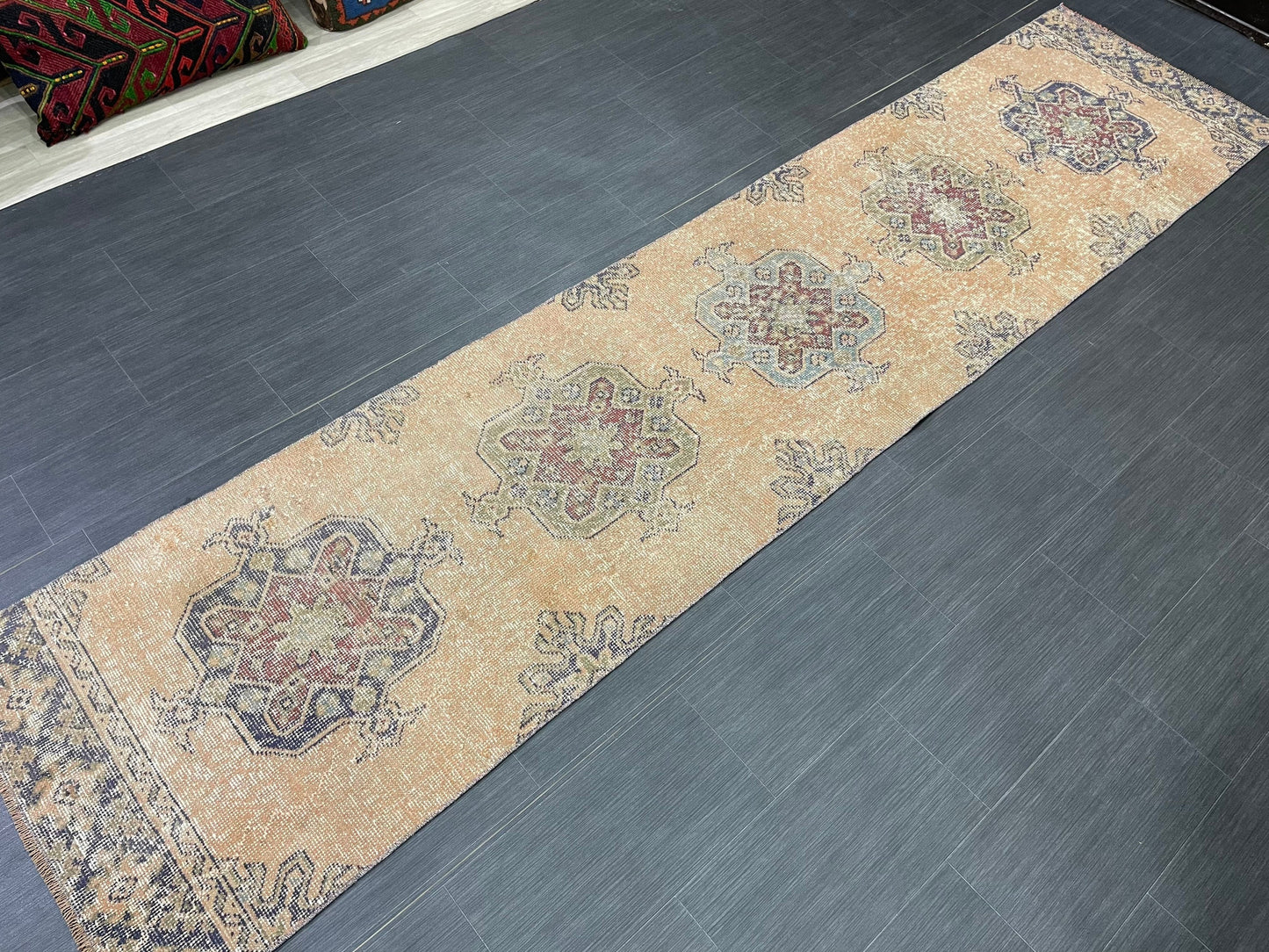 Oushak Runner Rug 2.6 x 11.4 Turkish Runner Rug Distressed Vintage Runner Rug Hallway Runner Rug Kitchen Runner Rug Wool Staircase Runner