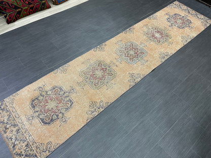Oushak Runner Rug 2.6 x 11.4 Turkish Runner Rug Distressed Vintage Runner Rug Hallway Runner Rug Kitchen Runner Rug Wool Staircase Runner