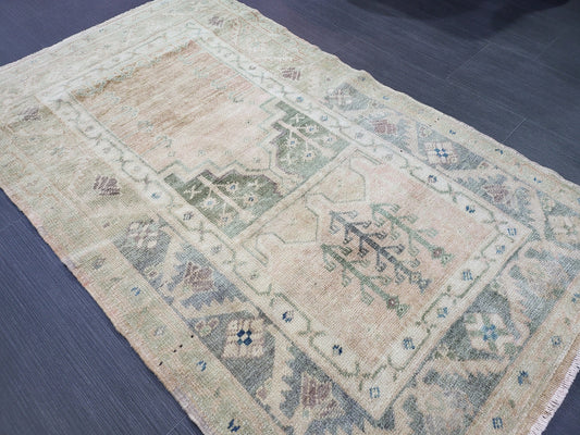 Handmade Rug, 2.9 x 4.5 Oushak Rug, Rustic Rug, Persian Rug, Turkish Rug, Farmhouse Rug, Vintage Rug, Wool rug, Hand Knotted Rug