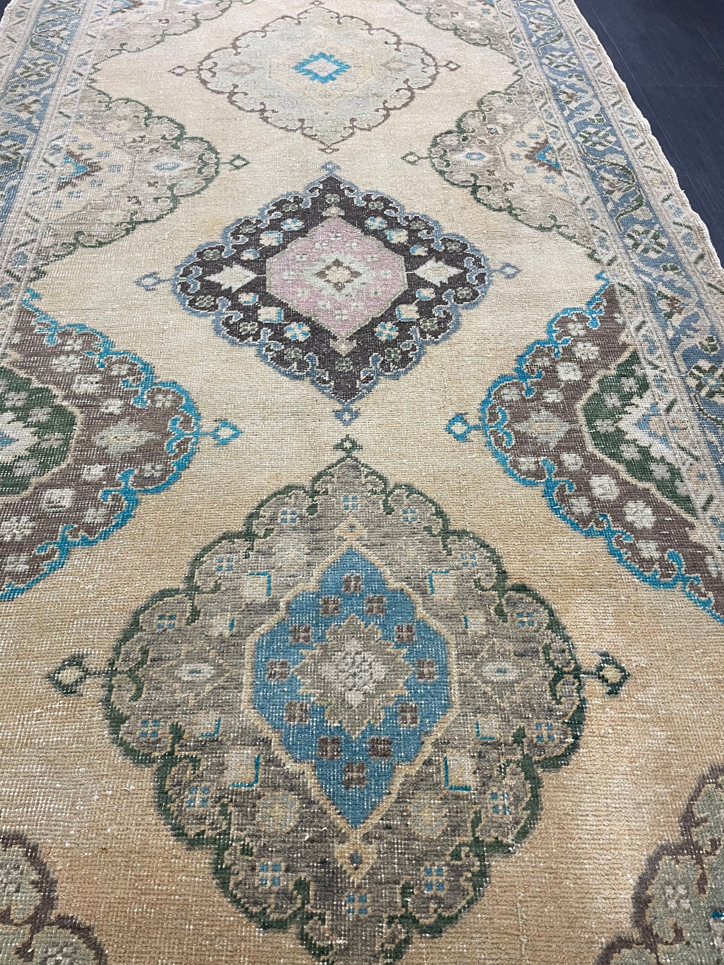 Vintage Hand Knotted Rug Vintage 4.8 x 13.8 Runner Oushak Runner Rug Turkish Runner Rug Vintage Runner Rug Star Kitchen Runner Natural Wool