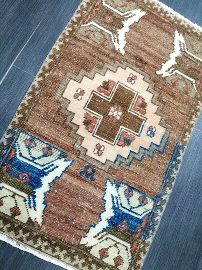 Muted Vintage Rug Small Rug Vintage  Rug Wool Oushak Rug Oriental Hand Made Rugs Small Vintage Turkish Rug