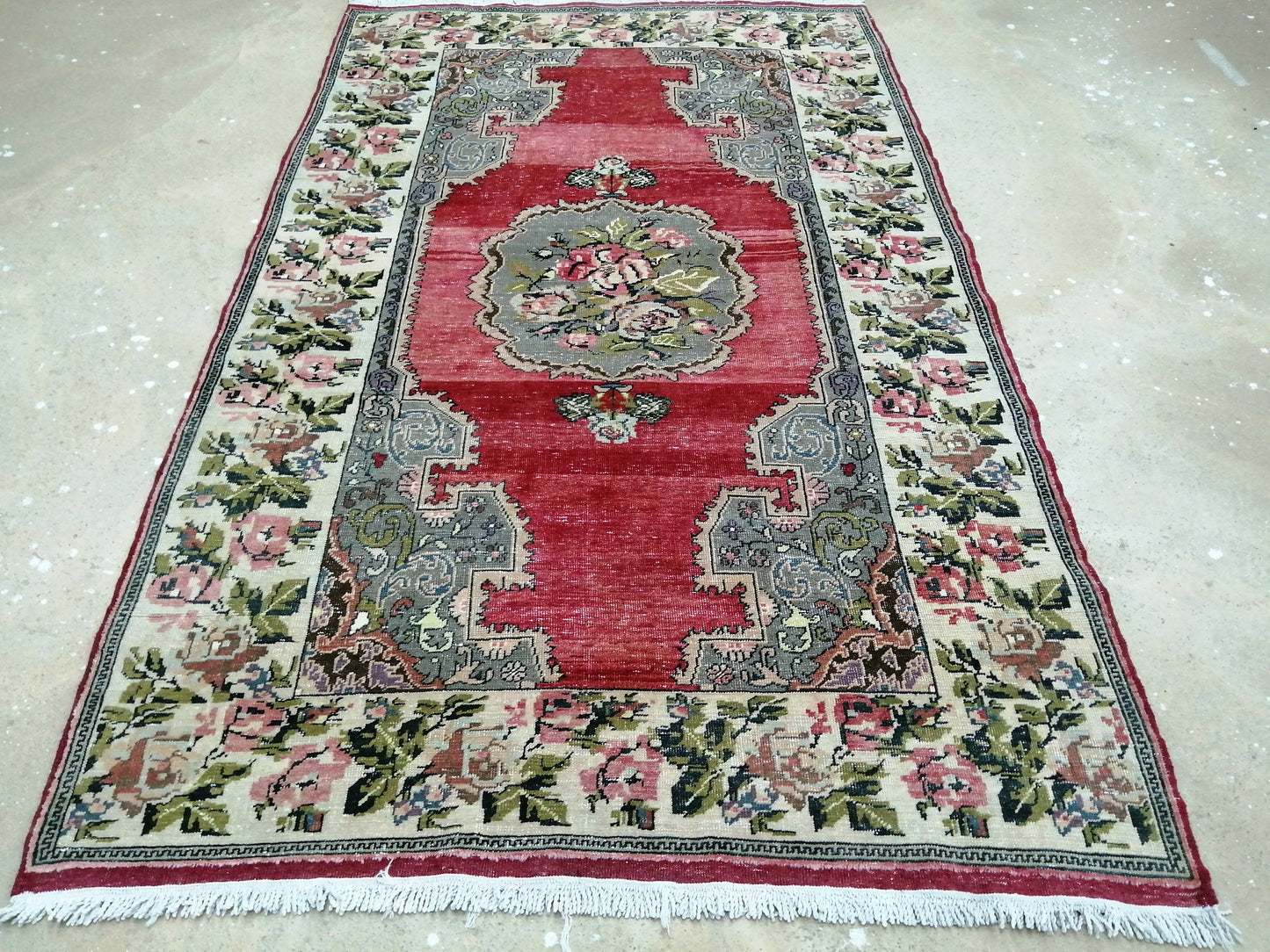 4.6 x 7.6 Floral OUSHAK RUG TURKISH Oushak Rug Vintage Oushak Runner Rug Vintage Runner Rug Wool Oushak Rug Hand Made Rugs Vintage  Rug