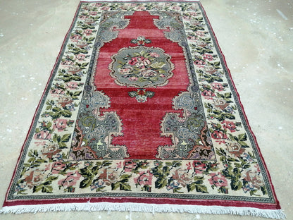 4.6 x 7.6 Floral OUSHAK RUG TURKISH Oushak Rug Vintage Oushak Runner Rug Vintage Runner Rug Wool Oushak Rug Hand Made Rugs Vintage  Rug