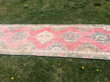 4x12 Vintage Runner rugs, Muted Runner RUG, TURKISH Runner, Pink Runner Rug, Pastel Oushak Rug ,Wool Runner Rugs, Oriental Runner  Rug