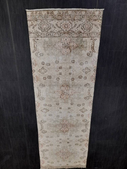 Neutral Vintage Runner Rug 2.7 x 8.5 Muted Turkish Runner Rug Distressed Runner Rug Hallway Runner Rug Kitchen Runner Rug Hallway Runner