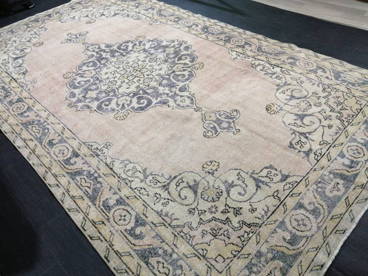 Antique OUSHAK RUG 6.5 x 11.3 Distressed TURKISH  Rug Muted Vintage Rug ,Vintage  Rug Wool Oushak Rug Hand Made Rugs Vintage Muted Rug