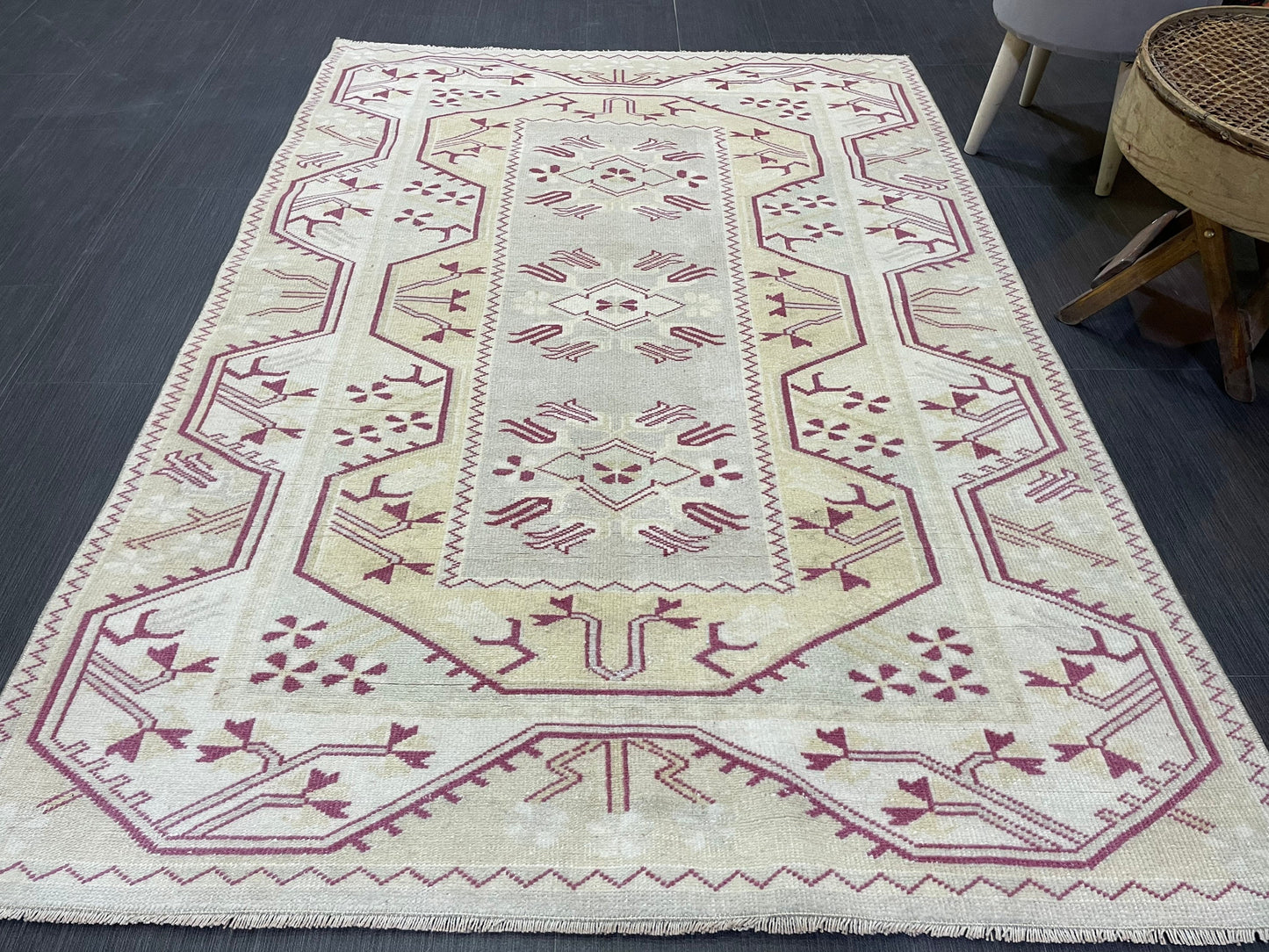 Vintage RUG, TURKISH Oushak Rug Hand Knotted 5x6 Rug, Oriental Rug, Vintage Persian Rug, Handmade Rug, Turkish Rug Antique Rug