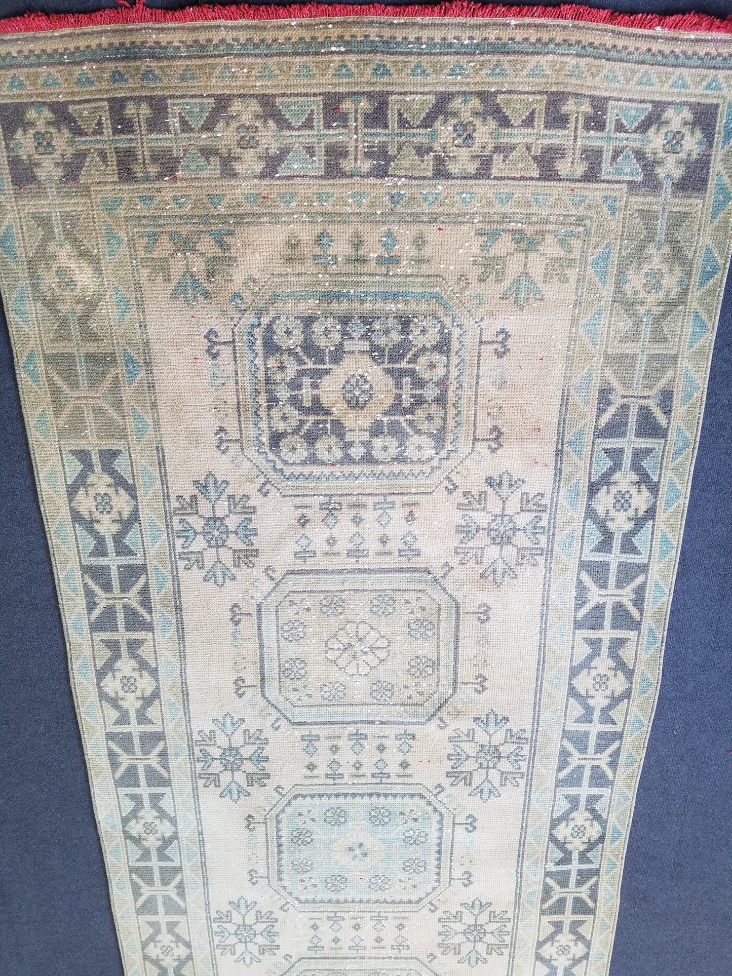 Oushak turkish rug 4'2x11 vintage wool rug, vintage oushak rug, vintage anatolian rug,unique hand made rug,kitchen rug