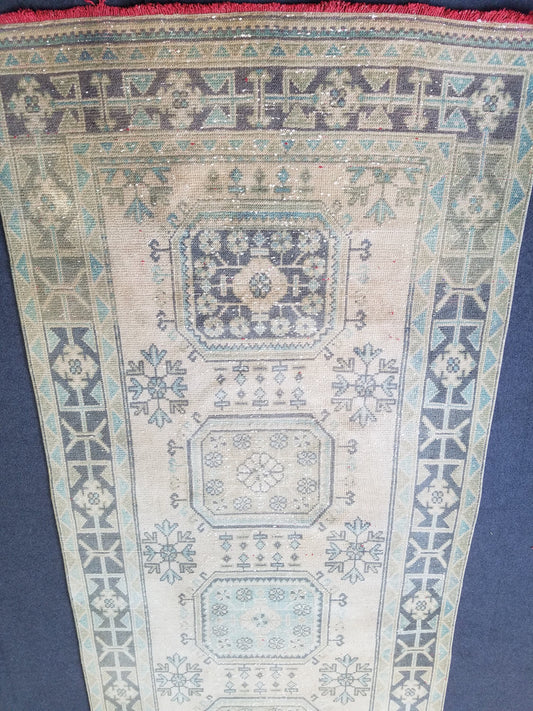 4.2 x 11 turkish rug, vintage rug, vintage oushak rug, anatolian runner rug,