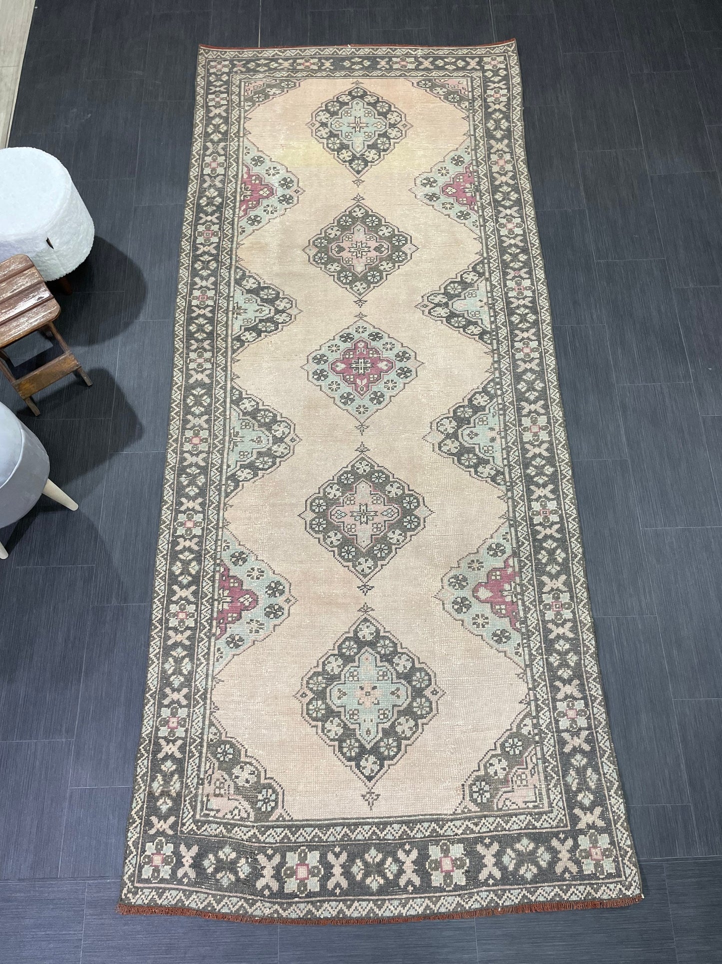 Antique Handmade Runner RUG 4.2 x 10 TURKISH Oushak Rug Vintage Runner Rug Vintage Runner Rug Wool Oushak Rug Handmade Rug Hand Knotted Rug