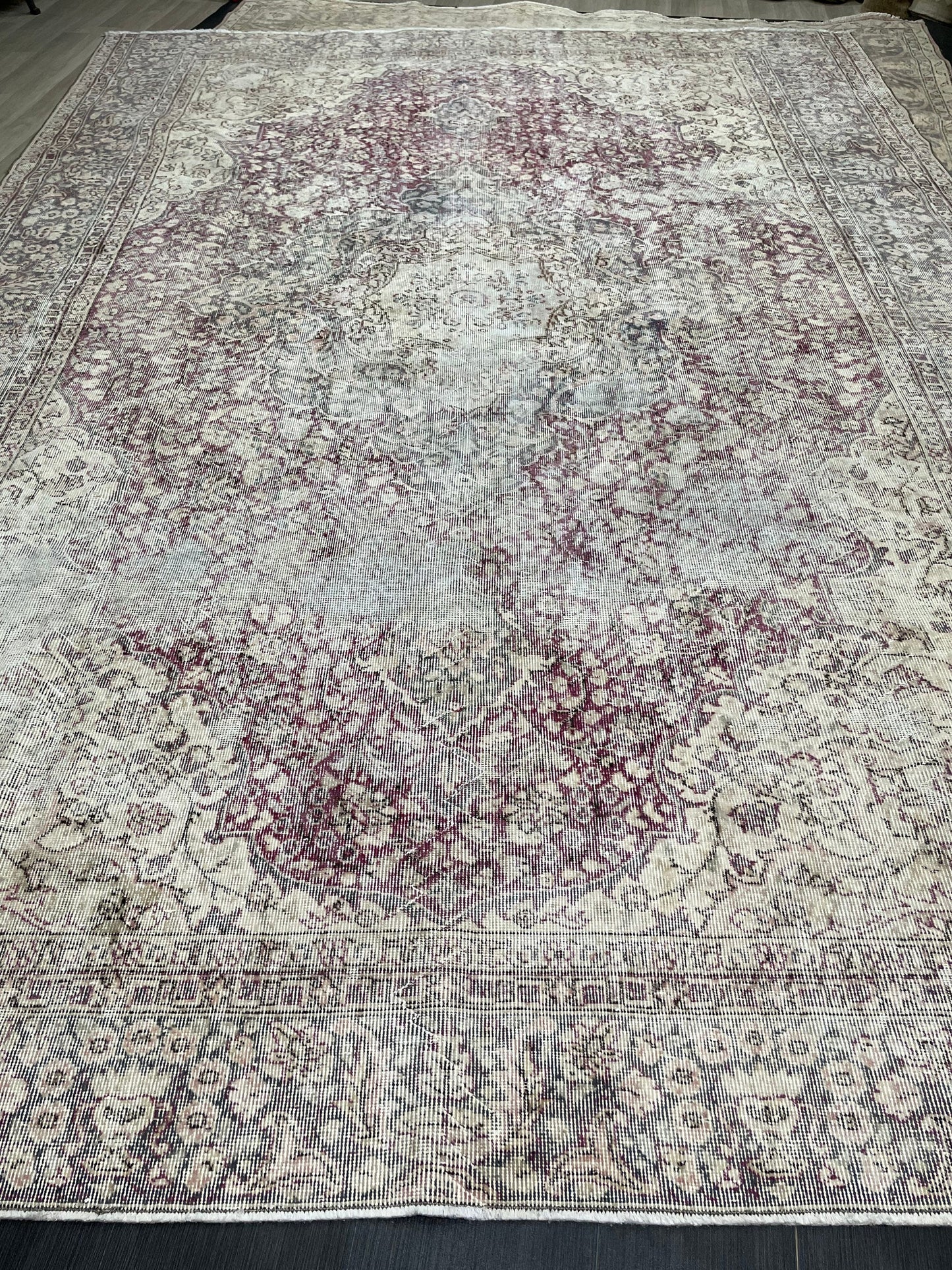Large Muted Distressed Rug Antique 8.6 x 12.2 Old Turkish Rug Hand Knotted Rug Vintage Handmade Persian Rug Farmhouse Rug