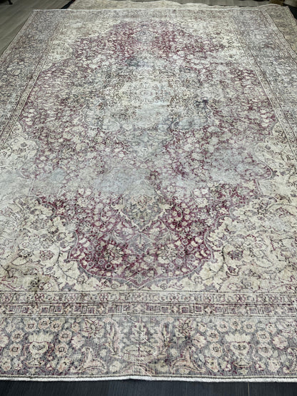 Large Muted Distressed Rug Antique 8.6 x 12.2 Old Turkish Rug Hand Knotted Rug Vintage Handmade Persian Rug Farmhouse Rug