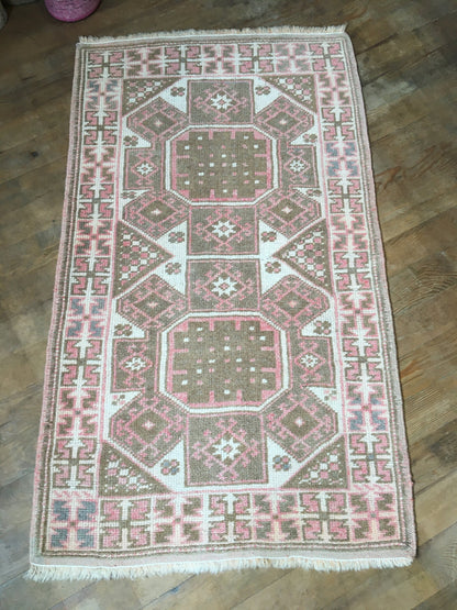 3x4 feet turkish area rug, anatolian handmade wool rug, vintage oushak natural large rug, living room floor large rug,bedroom wool brown rug