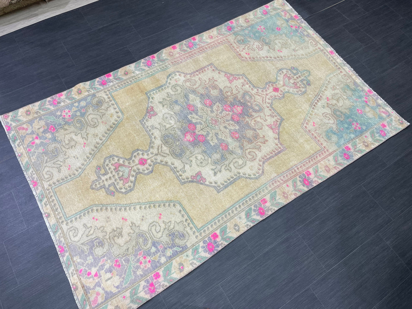 Wool Oushak Rug Vintage 4.5 x 7 Rug Muted Vintage Runner Rug Wool Oriental Rug Hand Made Rugs Vintage Turkish Rug Muted Persian Wool Rug