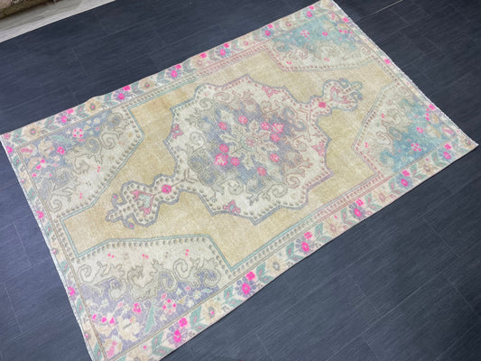 Wool Oushak Rug Vintage 4.5 x 7 Rug Muted Vintage Runner Rug Wool Oriental Rug Hand Made Rugs Vintage Turkish Rug Muted Persian Wool Rug