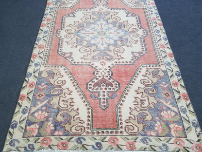 Vintage wool rug, turkish  handmade rug, boho floor rug, oriental hand knotted rug, are  oushak rug, bohemian rug 4'2x7'2