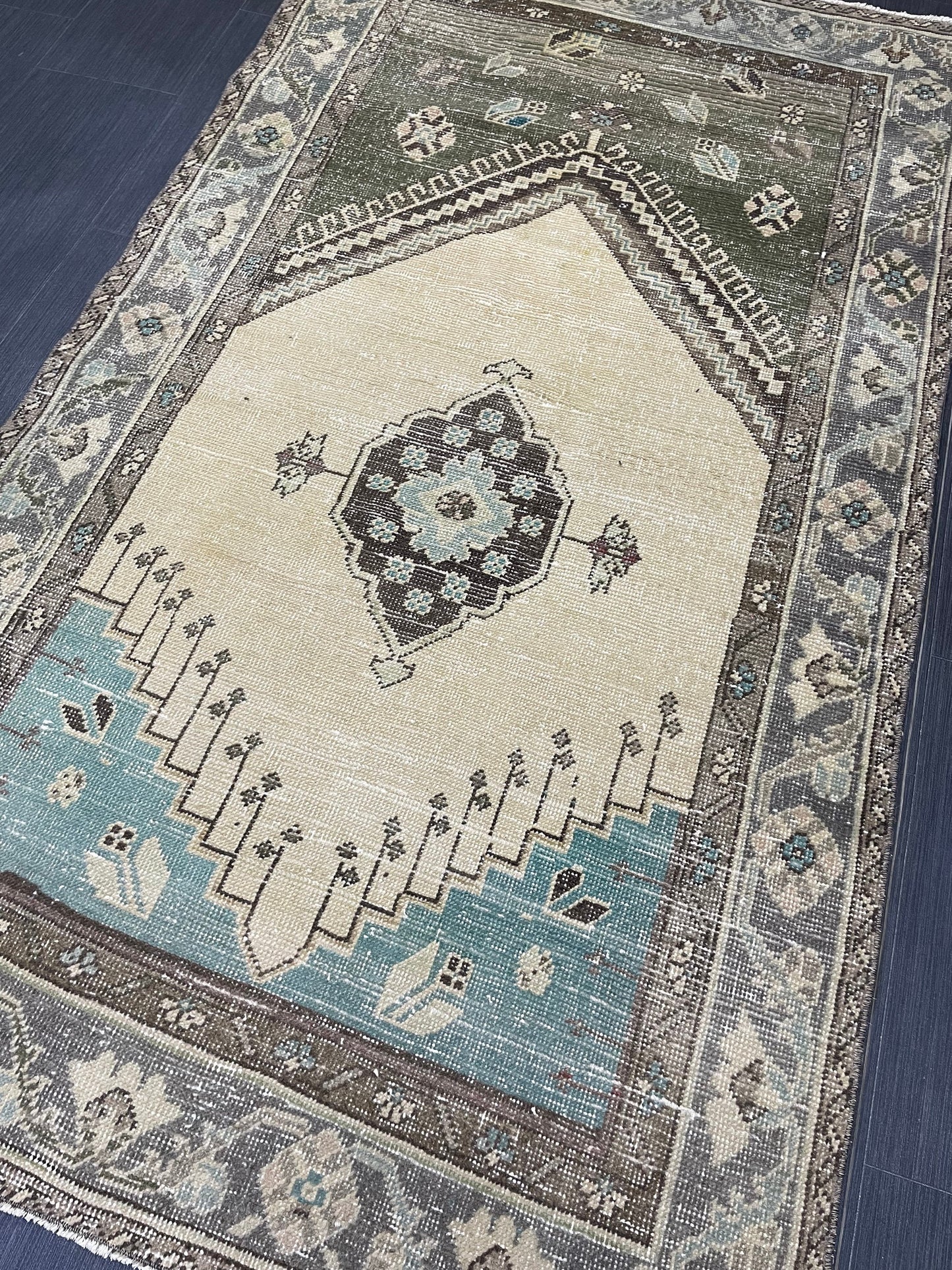 Handmade Turkish 3.5 x 6.2 Rug Handmade Rug Turkish Rug Hand Knotted Rug Muted Oushak Rug, Farmhouse Rug, Vintage Rug, Wool rug