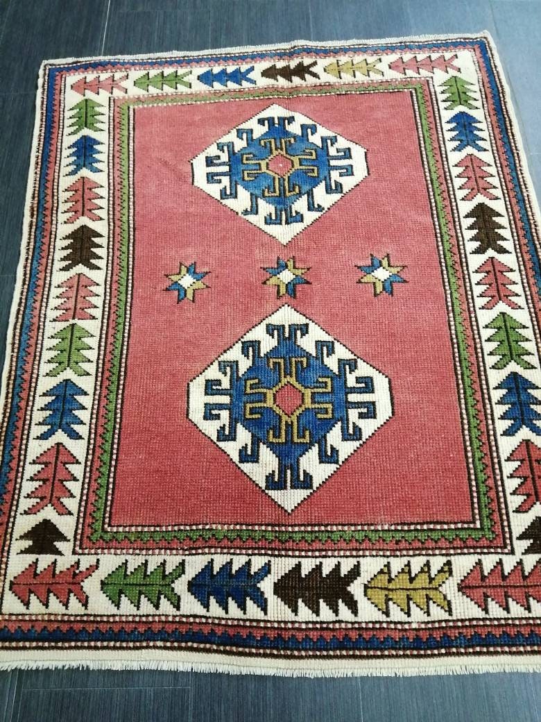 3.4 x 4.4 Vintage Rug Hand Made Rug, Oushak Rug, Soft wool Rug, Rug Fun Rug Turkish Rug, Farmhouse Rug, Vintage Wool Carpet Oriental Rug