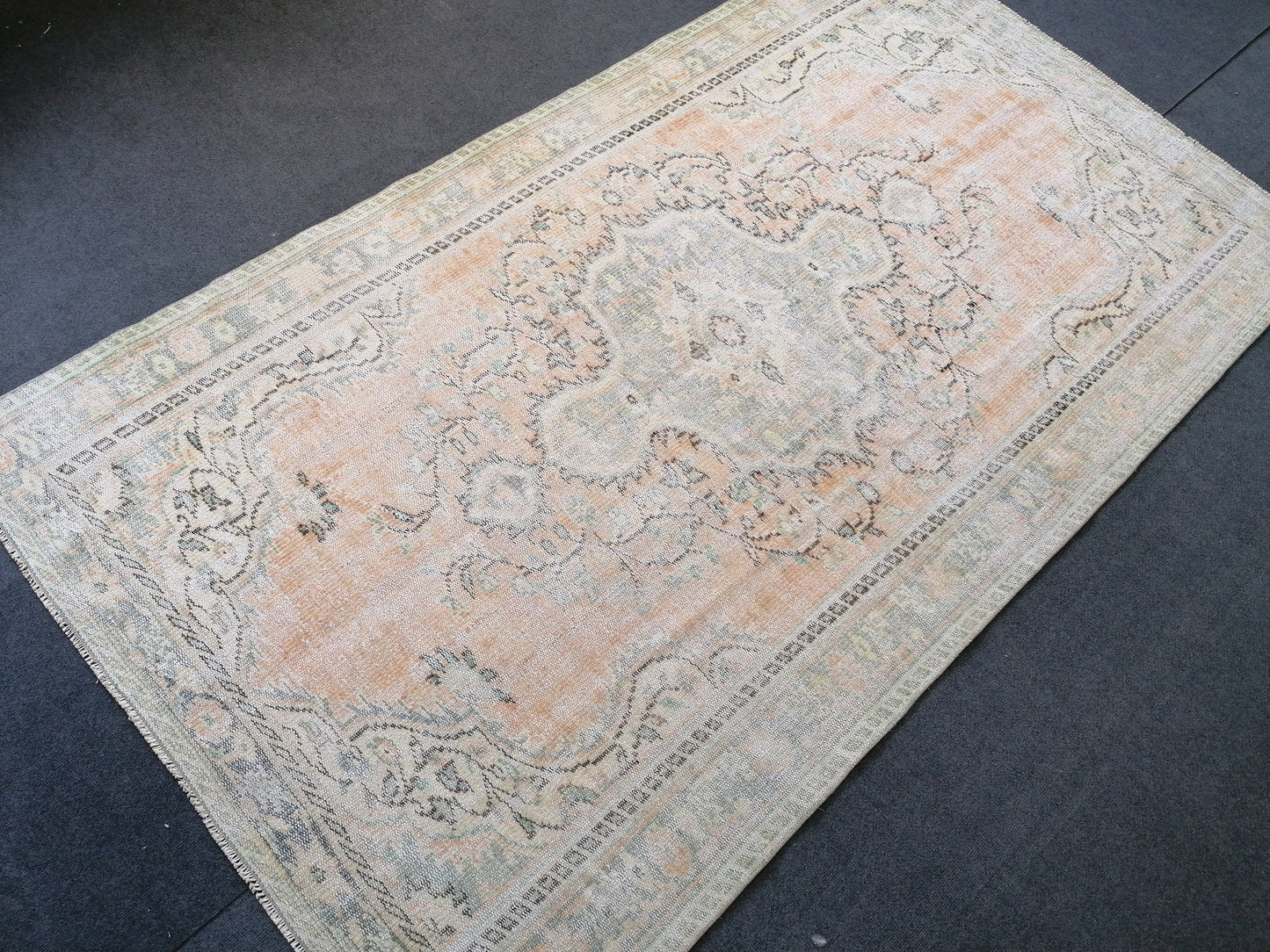 5 x 8.8 muted soft colors rug distressed vintage turkish rug, oushak rug